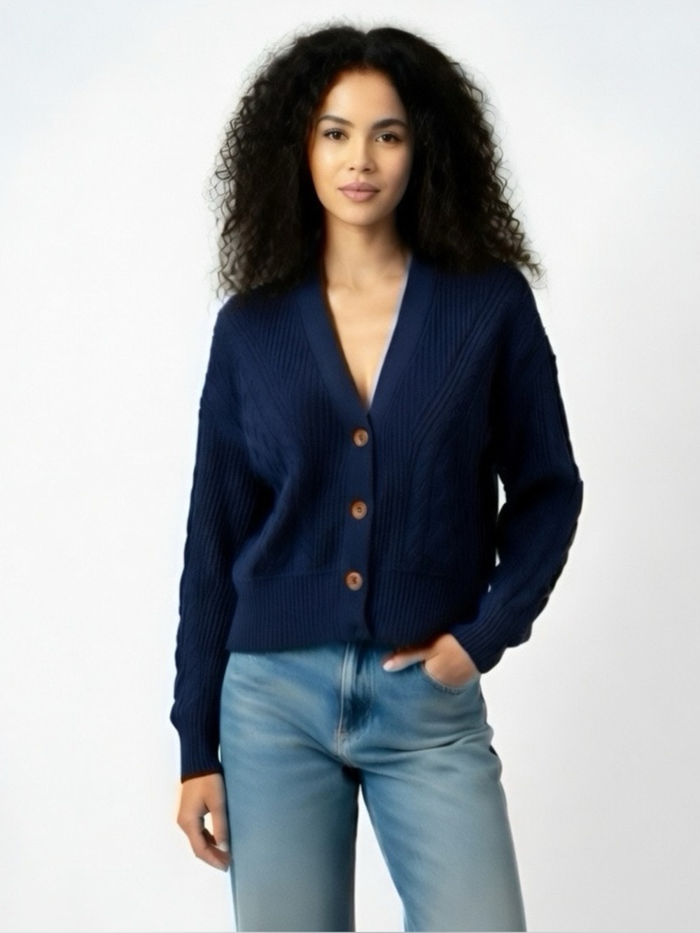 Banana Republic Relaxed Navy Cable Knit Button Up Cardigan